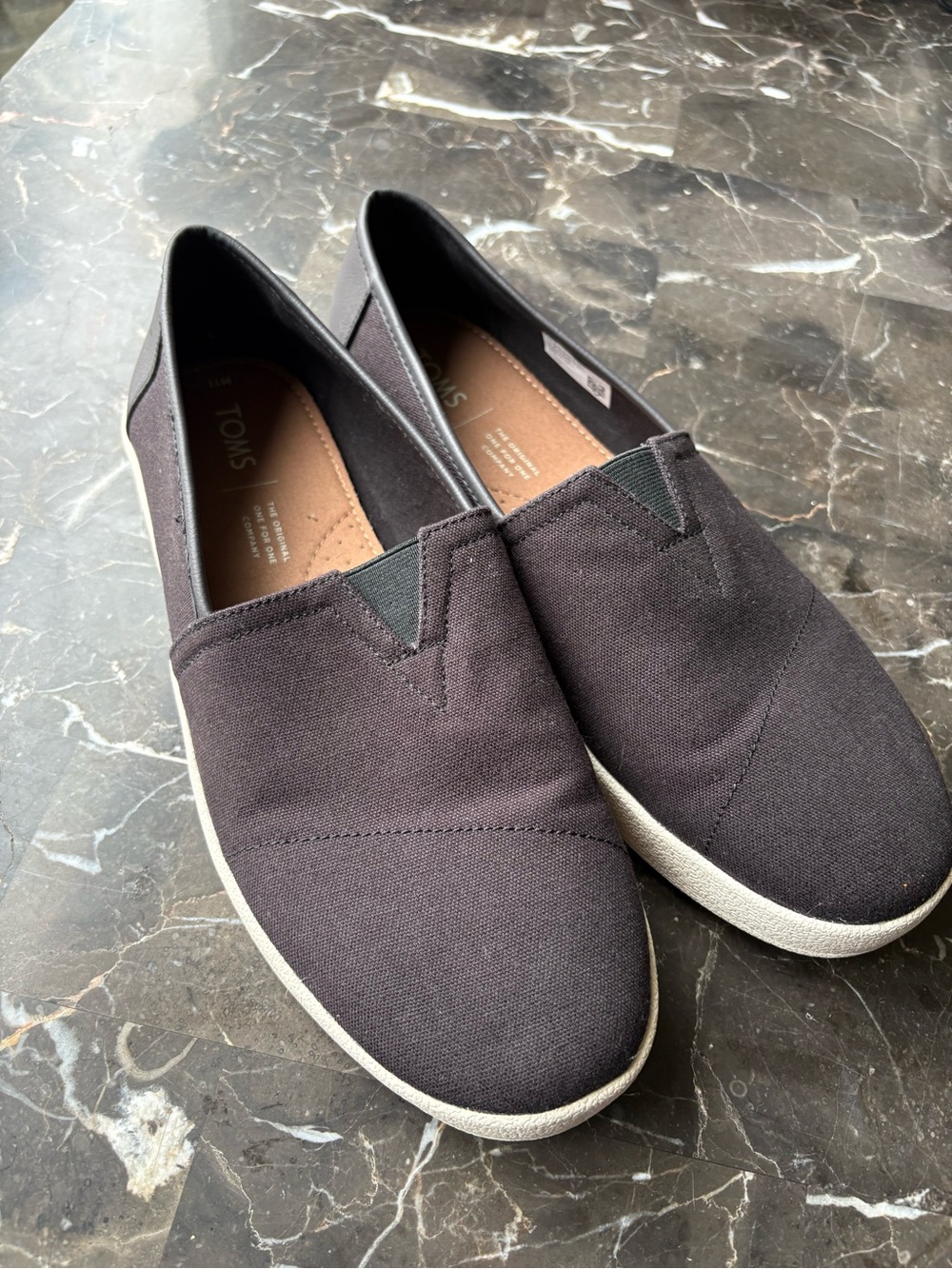 TOMS Men's Slip-On Canvas Loafers in Black with White Sole